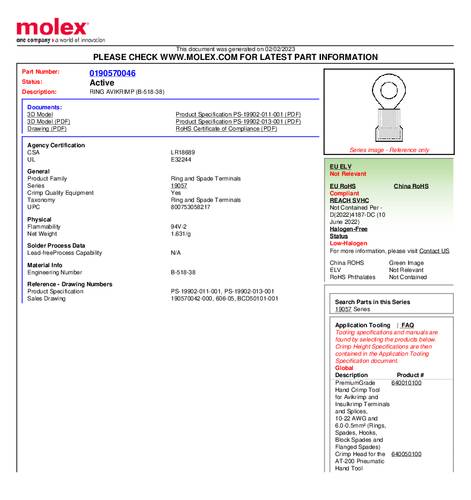 Molex 190570046 Ringkabelschoen 1 stuk(s)