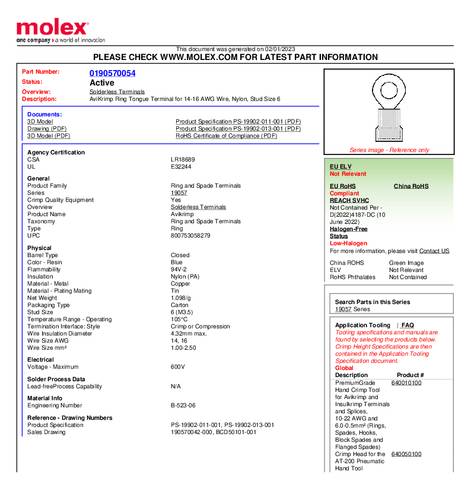 Molex 190570054 Ringkabelschoen 1 stuk(s)