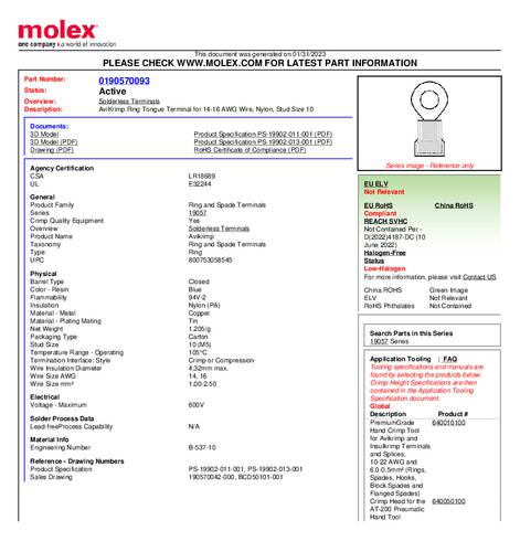 Molex 190570093 Ringkabelschoen 1 stuk(s) Box