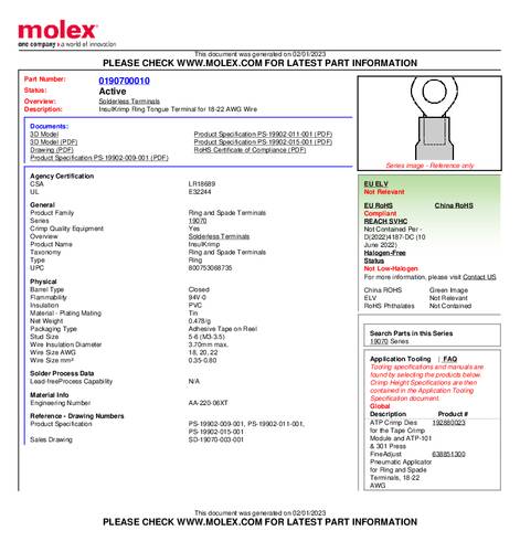 Molex 190700010 Ringkabelschoen 1 stuk(s) Tape