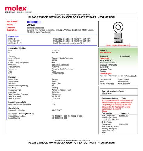 Molex 190730010 Ringkabelschoen Gat diameter: 3.5 mm 1 stuk(s) Tape