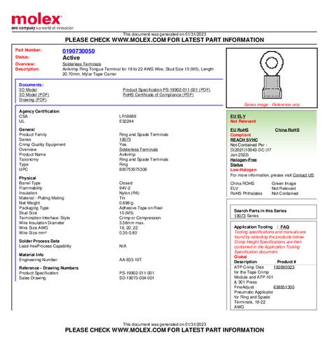 Molex 190730050 Ringkabelschoen Gat diameter: 5 mm 1 stuk(s) Tape