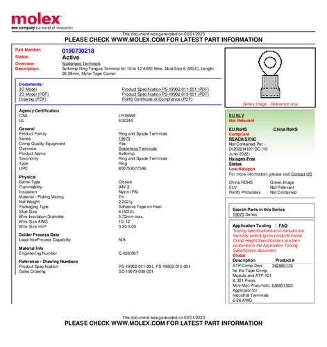 Molex 190730218 Ringkabelschoen Gat diameter: 3.5 mm 1 stuk(s) Tape
