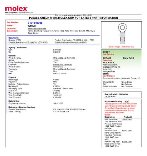 Molex 191640306 Ringkabelschoen Gat diameter: 5 mm 1 stuk(s) Tape