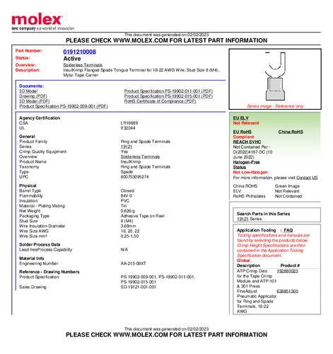Molex 191210008 Vorkkabelschoen Gat diameter=4 mm 1 stuk(s) Tape