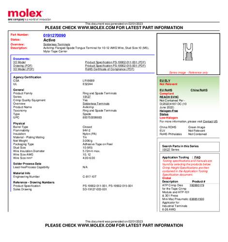 Molex 191270090 Vorkkabelschoen Gat diameter=5 mm 1 stuk(s) Tape