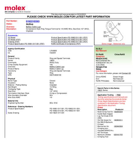 Molex 192210393 Ringkabelschoen Gat diameter: 12 mm 1 stuk(s) Bulk