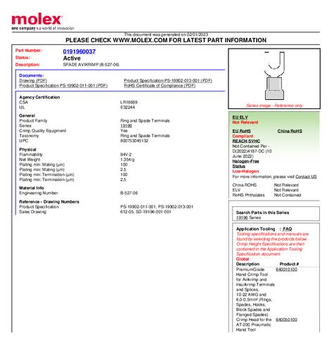 Molex 191960037 Vorkkabelschoen 1 stuk(s)