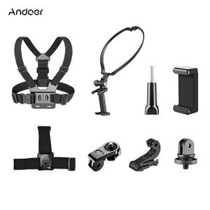 Andoer Sport Camera Accessoire Set Borstband Mount + Hoofdband + Nek Houder + Telefoon Houder voor