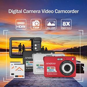 Andoer 18M 720P HD digitale camera video camcorder met 2 stuks oplaadbare batterijen 8x digitale zoom