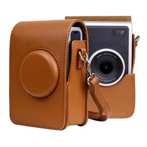 Huismerk Verticale Volledige Body Camera PU lederen tas met riem voor Fujifilm Instax Mini Evo