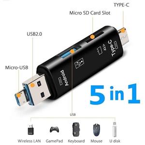 ElectronicMall 5 in 1 multifunctionele USB 3.0 Type C/Usb/Micro USB/Tf-geheugenkaartlezer OTG-kaartlezeradapter