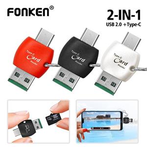 FONKEN 2 in 1 USB C TF kaartlezer universele type-c OTG hoge snelheid mini USB 2.0 adapter voor laptop pc mobiele telefoon geheugenkaartlezer