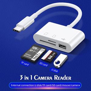 AOTOWIN 3 in 1 kaartlezer type C naar USB SD Micro SD TF-kaartlezer voor iPad laptop geheugenkaartadapter USB-C-kaartlezer