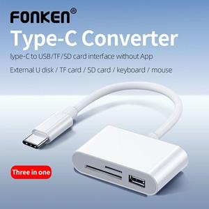 FONKEN 3 IN 1 Type C / Micro USB naar SD-kaartlezer OTG USB-kabel Micro SD / TF-kaartlezer U Disk Reader Adapter Gegevensoverdracht