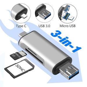 Happy family 3 in 1 USB 3.0 Micro USB Type C-kaartlezer SDHC SD TF MicroSD-kaartlezer Micro USB OTG-adapter Geheugenkaartlezer