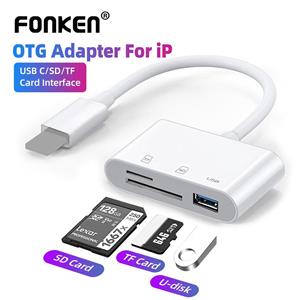FONKEN 3 in 1 geheugenkaartadapter voor bliksem naar SD TF USB-kaartlezer OTG-dataconverter voor iPhone 13 Boven camera kaartlezers
