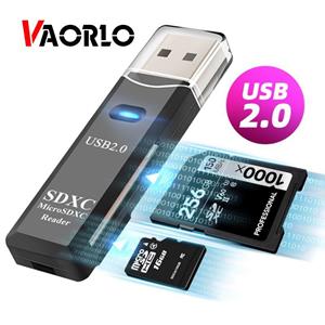 VAORLO Mini-kaartlezer USB2.0 2 IN 1 voor pc Micro SD TF-kaart Geheugenlezer Multi-kaartschrijver Adapter Flash Drive Laptopaccessoires