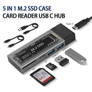 YJMP Electronic M2 NVMe SATA SSD-behuizing USB C Hub NGFF SSD-behuizing HDD Box SD TF-kaartlezer Type C HUB Dock voor MacBook Pro Air USB C-splitter