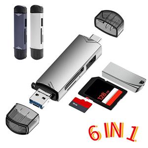 YJMP Electronic 6 in 1 kaartlezer multifunctionele USB 3.0 type C / micro USB / tf SD-geheugenkaartlezers USB Flash Smart OTG-adapter voor telefoon laptop camera macbook