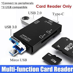 ConvenientMall Multifunctionele kaartlezer TF SD-kaartlezer Geheugenkaart Draagbare USB 2.0 Type C-adapter voor Micro SD TF Dual Slot Flash
