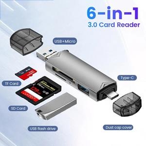Meiteai-All Multifunctionele 6 in 1 kaartlezer USB 3.0 naar Type C Micro OTG-adapter Ondersteuning TF SD-kaart USB Flash Drive voor laptop Android-telefoons en tablets
