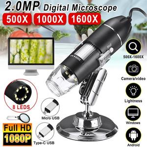 Happy family 1600X /1000X/500X draagbare 8 LED-vergrootglas, verstelbare draagbare USB-microscoop, computers Real-time video-inspectie digitale microscoop