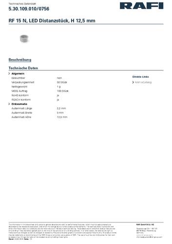 RAFI 5.30.109.010/0756 Afstandhouder (l x b x h) 2.2 x 5 x 12.5 mm 1 stuk(s)