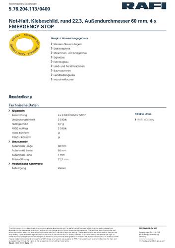 RAFI 5.76.204.113/0400 Markeringsplaatje (Ø x h) 60 mm x 1 mm 1 stuk(s)