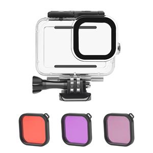TOMTOP JMS Waterdichte behuizing voor actiecamera + rood roze paars filterset vervanging voor GoPro Hero 9 GoPro Hero