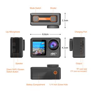 TOMTOP JMS 4K 24MP Dual Screen Sport Camera DV Camcorder 2,0 inch scherm 170 graden groothoek EIS 40m waterdicht