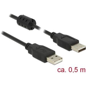 Delock USB-kabel USB 2.0 USB-A stekker, USB-A stekker 0.50 m Zwart Met Ferrietkern 84888