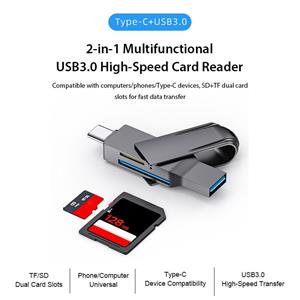 Lenovo Dreamlife Type C-kaartlezer USB 3.0 hogesnelheidskaartlezer SD/TF kaartlezer met dubbele poort Gegevensoverdrachtkabel U-schijflezer voor Macbook Smartphone Mini-sleutelhanger