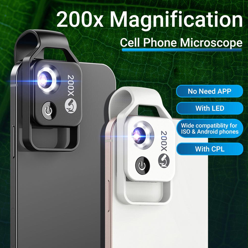 TOMTOP JMS 200X draagbare microscoop universele mobiele telefoon microscoop met 6 LED-verlichting 2 niveau helderheid