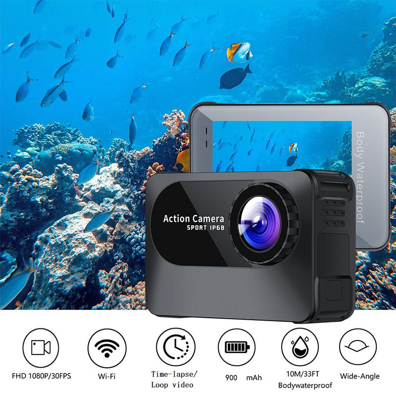 Icreative H26 Action Camera 4K Video Recording Ultra HD Dual Display 2 Inch Touch Screen Webcam Waterproof Sports Cam