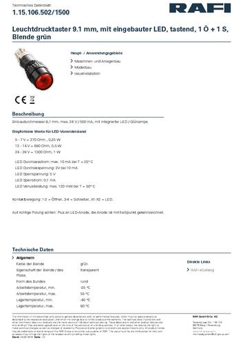 RAFI 1.15.106.502/1500 Leuchtdrucktaster 24V 0.5A tastend (L x B x H) 11 x 11 x 32mm 1St.
