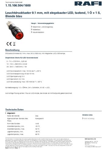 RAFI 1.15.106.504/1600 Leuchtdrucktaster 24V 0.5A tastend (L x B x H) 11 x 11 x 32mm 1St.