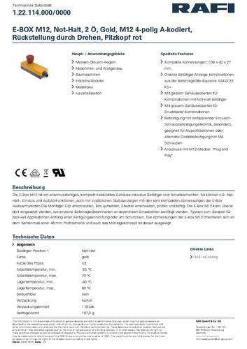 RAFI E-BOX Druktoets 35 V 0.1 A 2x NC 1 stuk(s)