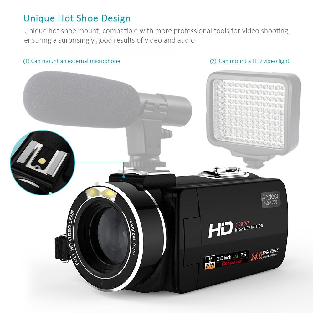 Andoer HDV-Z20 Portable 1080P Full HD Digital Video Camera with 37mm 0.45* Wide Angle Lens Max 24