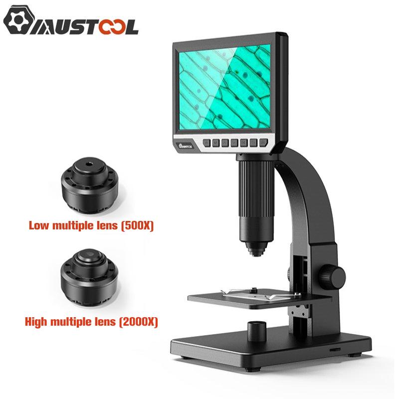 Crown Global 2000X Dual Lens Digital Microscope 7-inch HD IPS Large Screen Multiple Lens Observation Support Computer Viewing