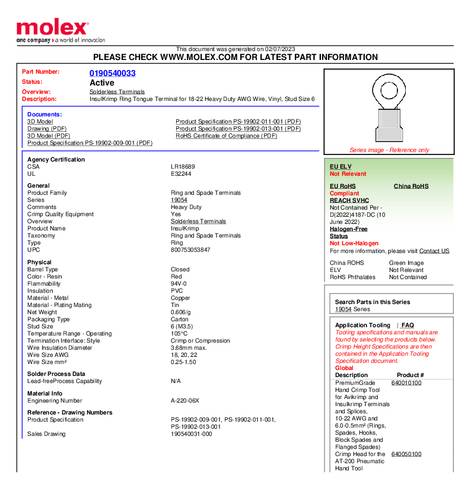 Molex 190540033 Ringkabelschuh Box