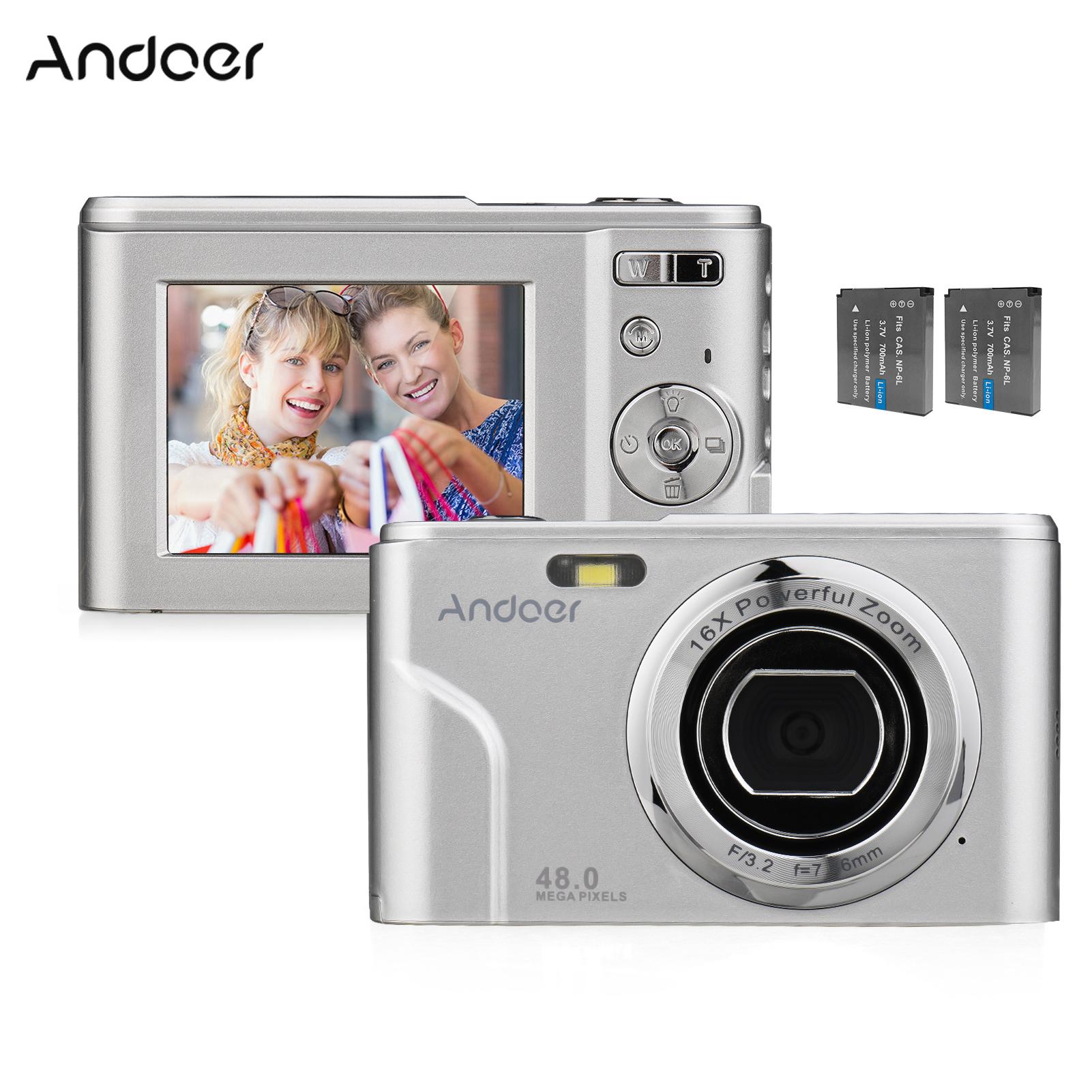 Andoer draagbare digitale camera 48MP 1080P 2,4-inch IPS-scherm 16X zoom Autofocus Zelfontspanner 128GB