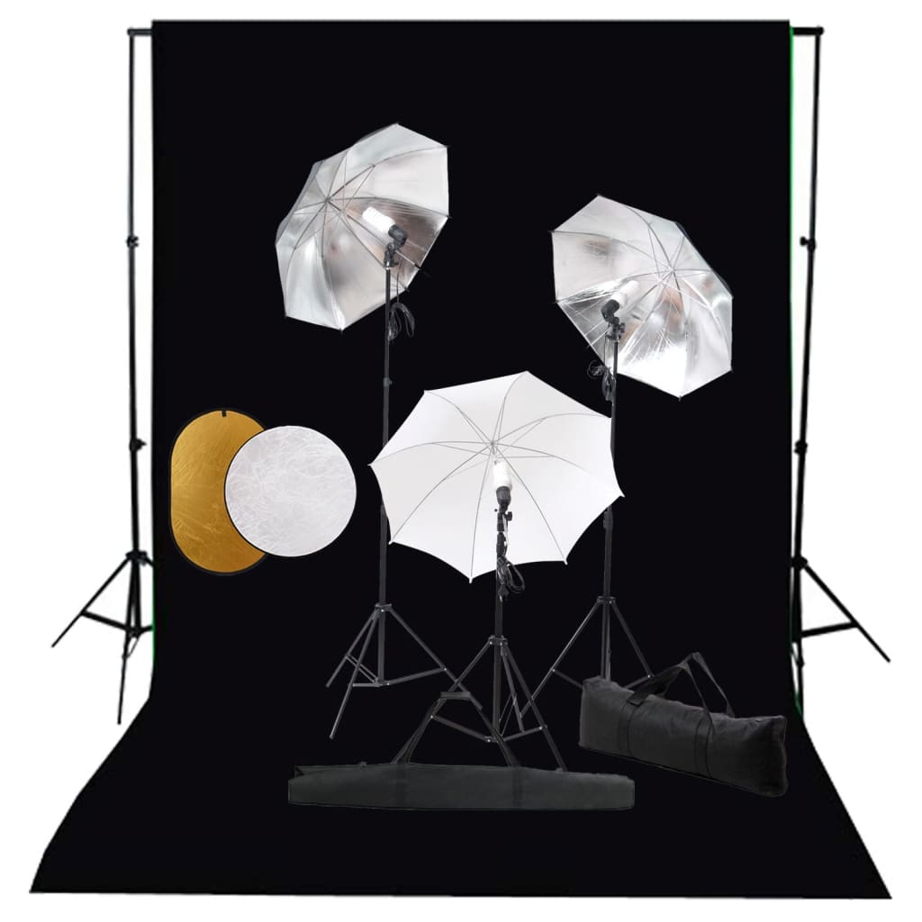 VidaXL Fotostudioset met lampen, paraplu's, achtergrond en reflector