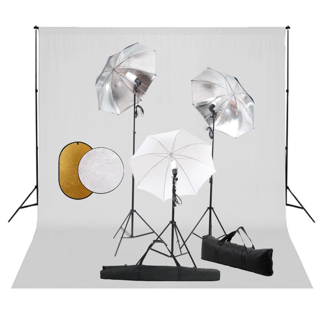 VidaXL Fotostudioset met lampen, paraplu's, achtergrond en reflector