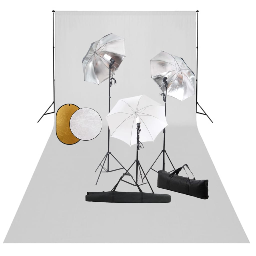 VidaXL Fotostudioset met lampen, paraplu's, achtergrond en reflector