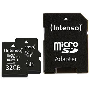 Intenso 32GB SDHC Premium double pack microSDHC-kaart Retail 32 UHS-I, Class 10