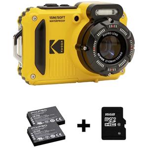 Kodak Pixpro WPZ2 + 2 Akku + microSD Bundle Digitale camera 15 Mpix Zoom optisch: 4 x Geel Incl. accu, Incl. flitser, Incl. geheugenkaart Beeldstabilisatie,