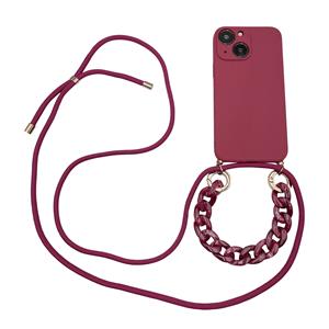 Hoyde Høyde - iPhone 13 - Telefoonhoes met koord + Kralenketting - Rood