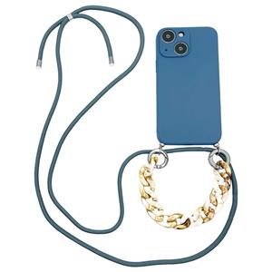 Hoyde Høyde - iPhone 13 - Telefoonhoes met koord + Kralenketting - Blauw