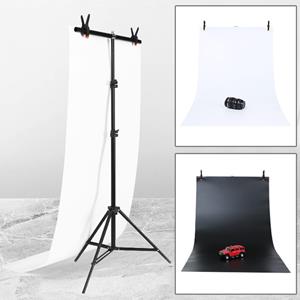 Huismerk 70x200cm T-Vorm FotoStudio Achtergrond Ondersteuning Steun Achtergrond Crossbar Bracket Kit met 70x140cm zwart / wit achtergronden